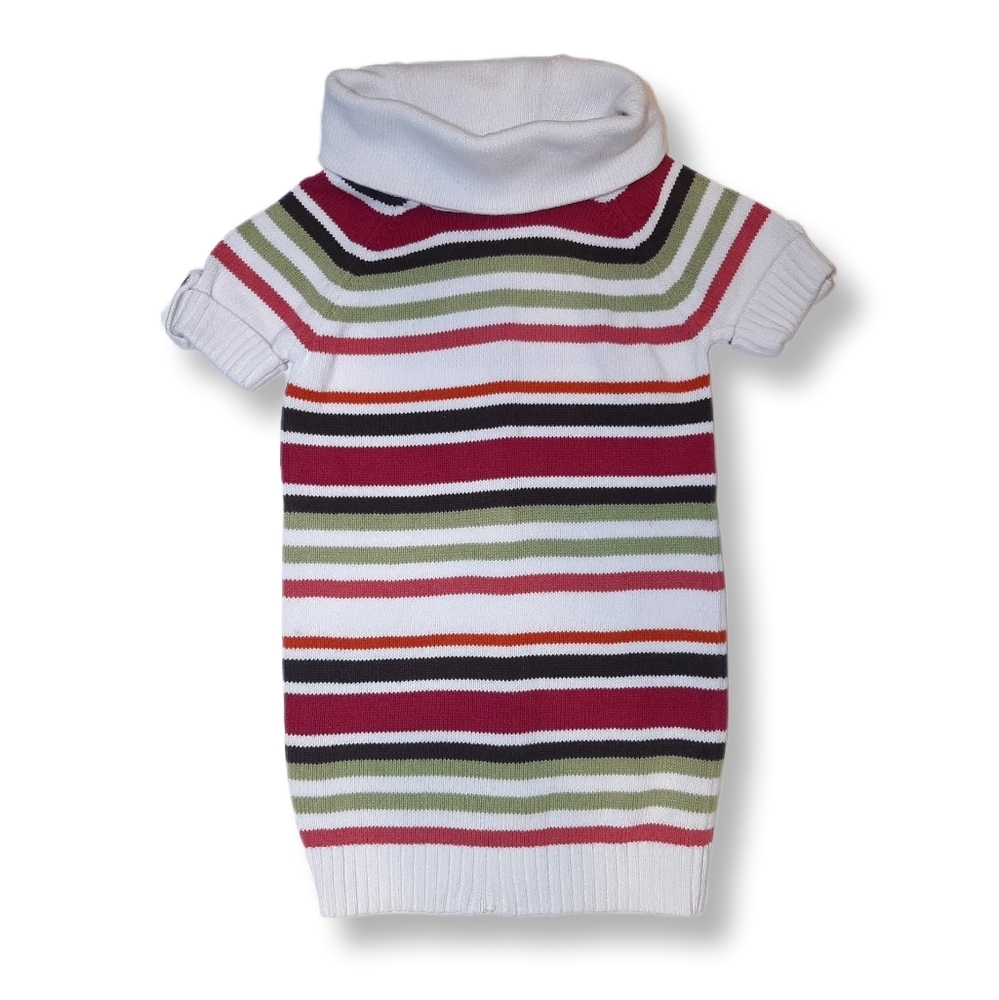 Gymboree Striped Turtleneck Sweater Dress Short Sleeve Button Tab Multicolored
